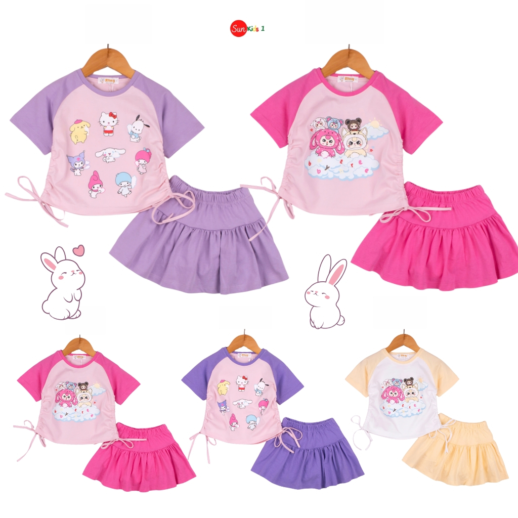 Bộ Cotton Trẻ Em Bé Gái BVK01 Size 3-11 ( 12-35kg) Bộ Bé Gái Ngắn Tay Chất Cotton,Bên Trong Chân Váy Có Chip Đùi- SUNKID