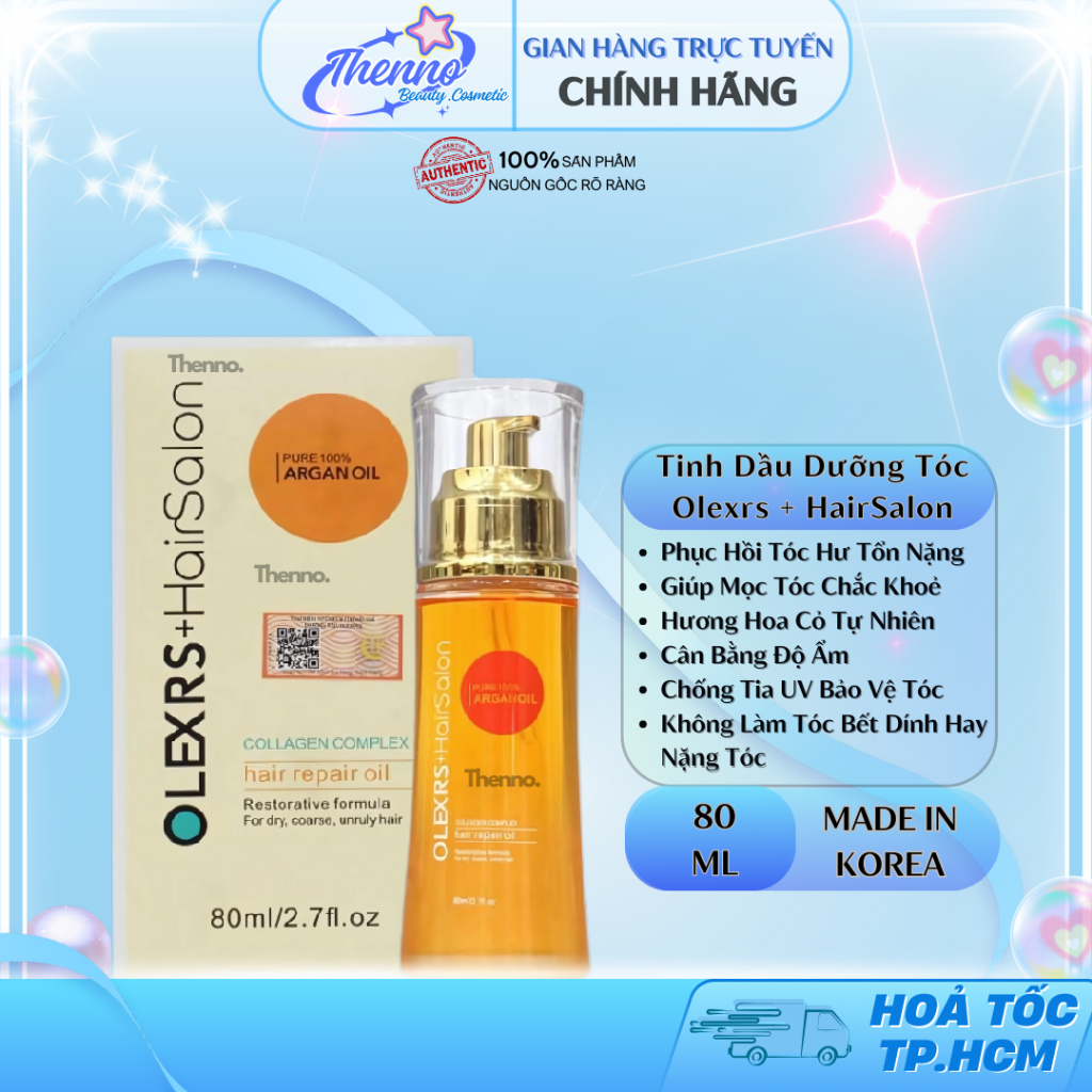 Tinh Dầu Dưỡng Tóc Olexrs + HairSalon Pure 100% Argan Oil Collagen Complex - 80ml Phục Hồi Mái Tóc C