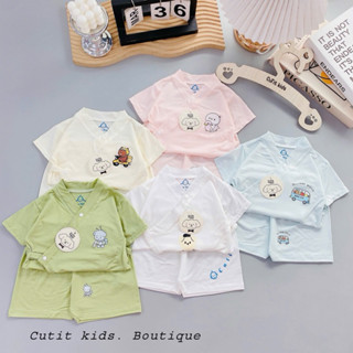  Bộ cộc tay petit mềm mịn cho bé sơ sinh phong cách pijama Nhật Bản  3-8kg  CTC01 