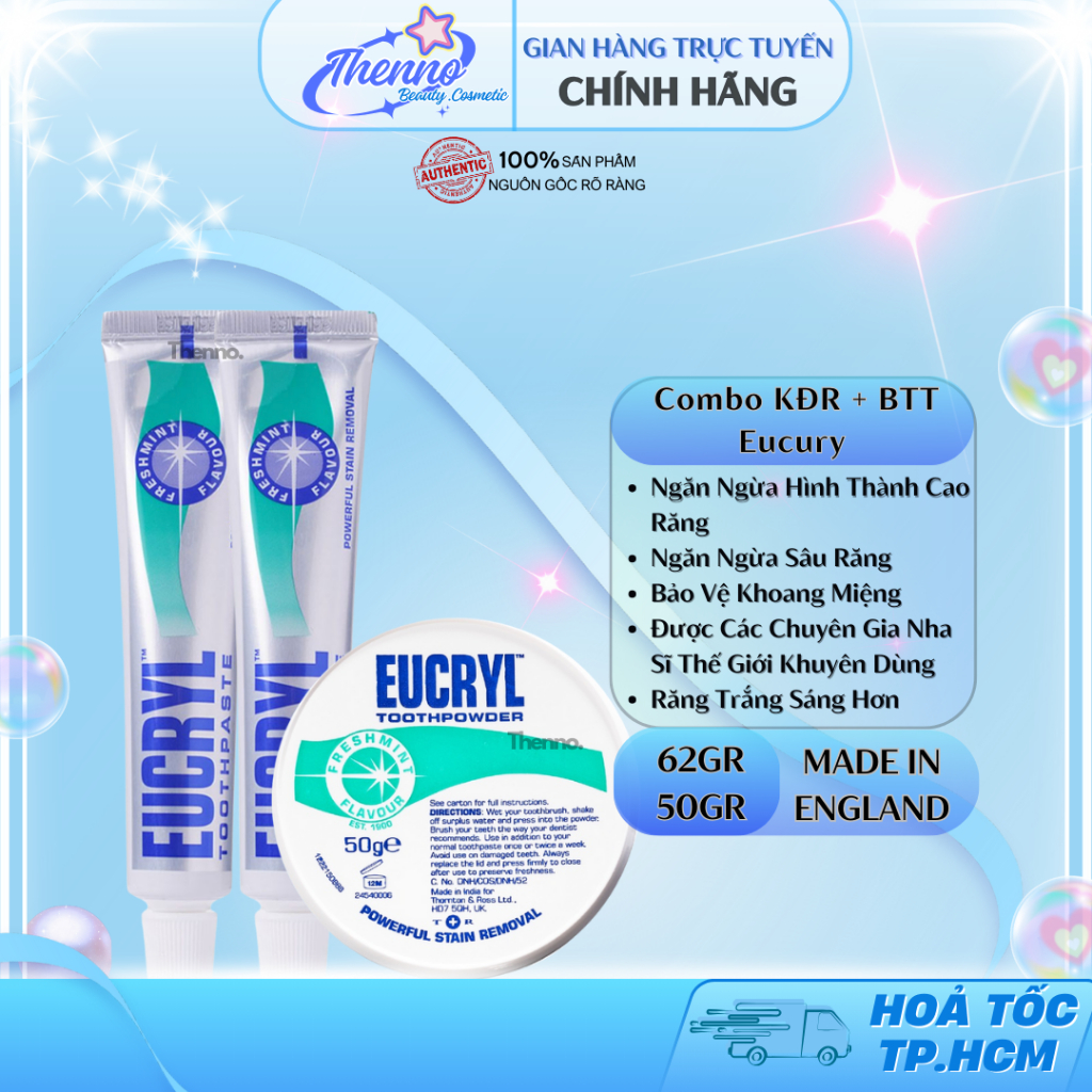 Combo Kem Đánh Răng Và Bột Làm Trắng Răng Eucryl Toothpowder 62gr