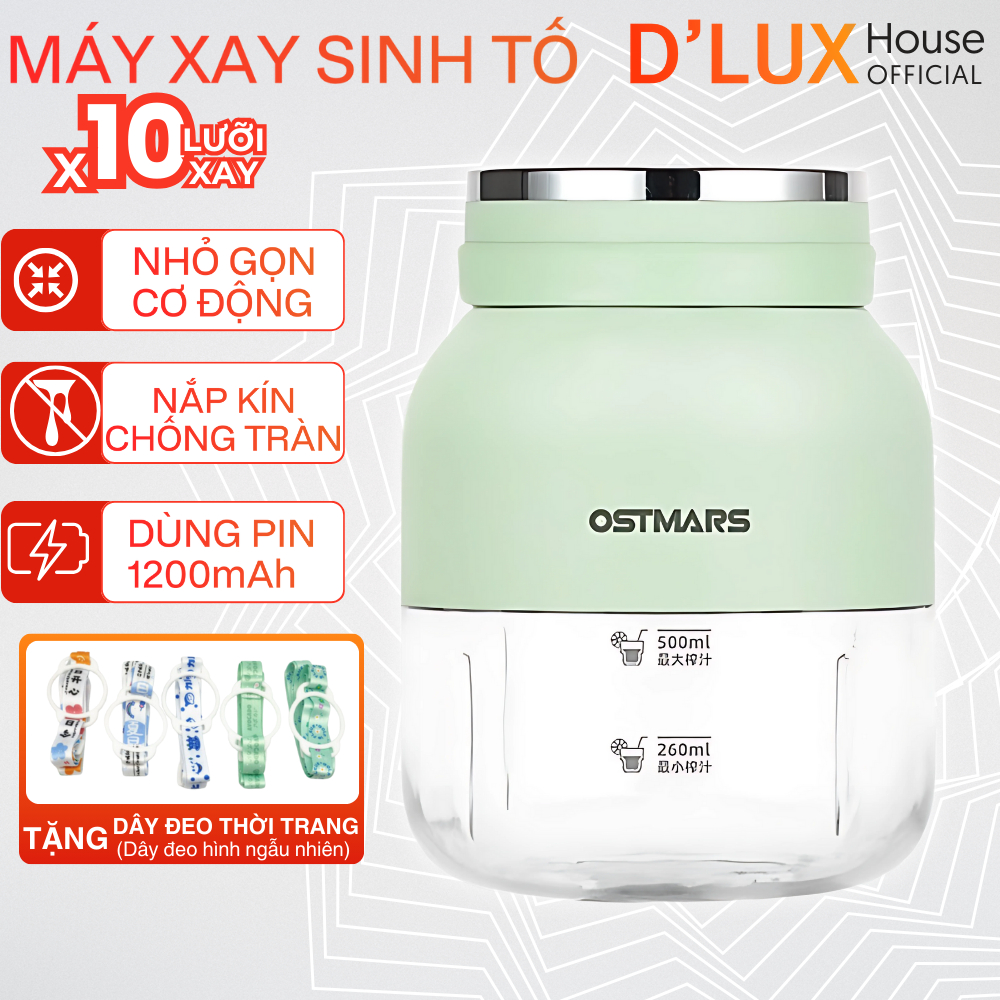 Máy Xay Sinh Tố Cầm Tay OSTMART 500Ml Pro 2025 10 Lưỡi Cực Khỏe + Dây Đeo Ông Hút Và Nắp Chống Tràn