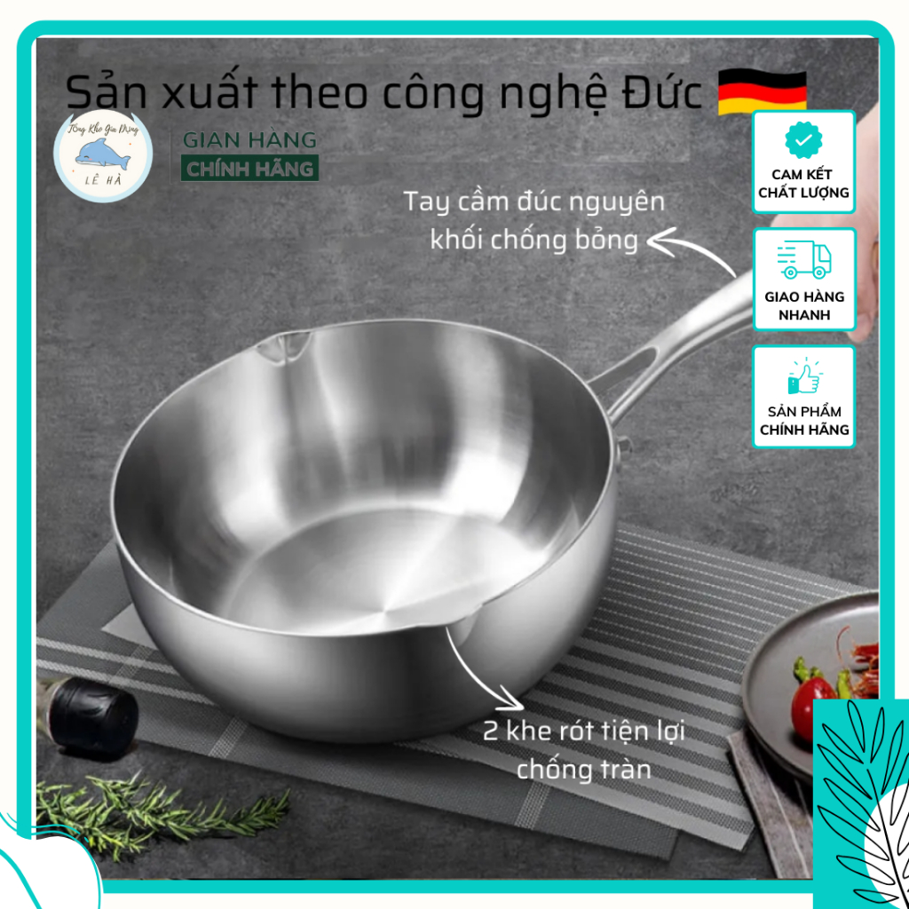 Chảo Sâu Lòng Đáy 5 lớp Engler, Chảo Inox 304 Cao Cấp Nguyên Khối Chống Nóng Cho Mọi Loại Bếp - Tổng Kho Gia Dụng Lê Hà