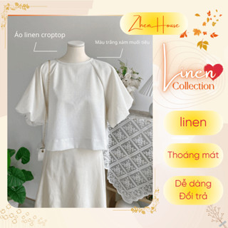 Áo Linen Nữ Kiểu Dáng Croptop Form Rộng Cổ Tròn Tay Bồng Nơ Cổ AK03