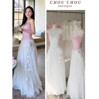    Sẵn - Hỏa Tốc   Set Áo 2 Dây Chân Váy Xòe Tùng Đính Hoa Chuẩn CHOUCHOU Kiểu Dáng Tiểu Thư 