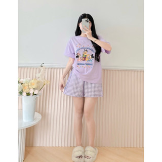 Sét bộ đùi ngắn tay siêu xinh, Sét bộ nữ, đồ bộ mặc nhà nữ in hình ALICEVN, Chất thun cotton mát mềm thấm mồ hoo tốt