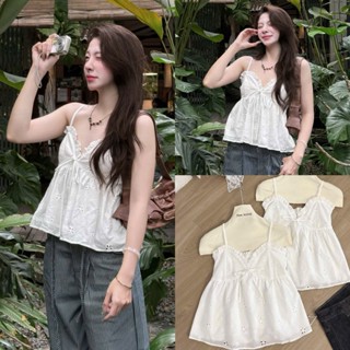 (ÁO REN MỀM MỎNG) Áo ren 2 dây bèo ngực JENNI TOP chất xô đục lỗ hoa cúc QC011