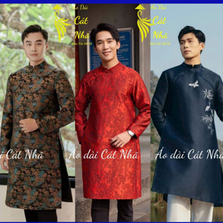 (Hỏa tốc 2H) Áo dài Nam thiết kế cao cấp, chất vải Gấm Vân Hoa/ Tafta dệt màu xanh sang trọng- ÁO DÀI CÁT NHÃ