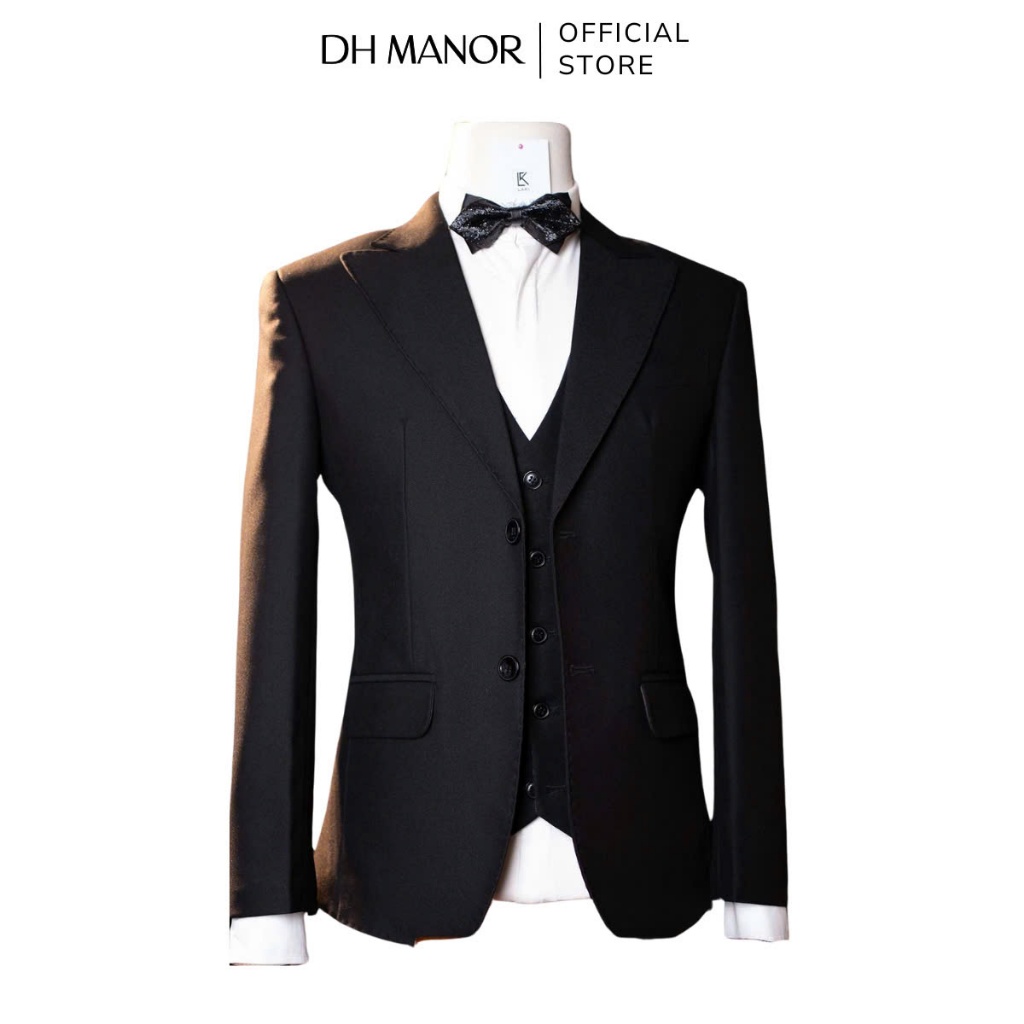 Áo Vest 2 Cúc Ve Nhọn DH Manor Cao Cấp | DH Manor Black Single Breasted Vest
