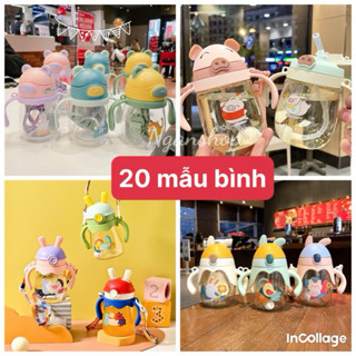 Bình uống nước chống sặc cho bé có ống hút và dây đeo cute