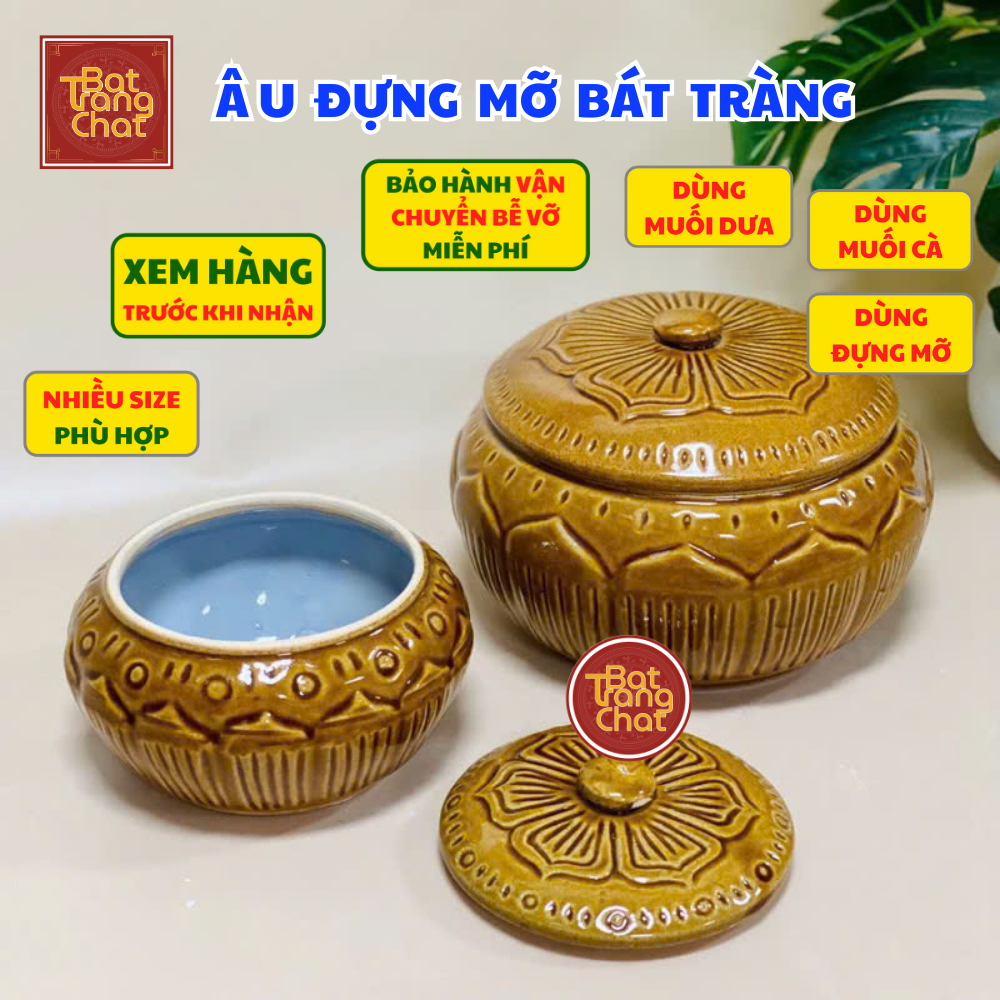 Âu Đựng Mỡ Bằng Sứ, Hũ Đựng Mỡ, Âu Mỡ Sành, Hũ Muối Dưa Cà, Thố Đựng Mỡ Gốm Sứ Bát Tràng
