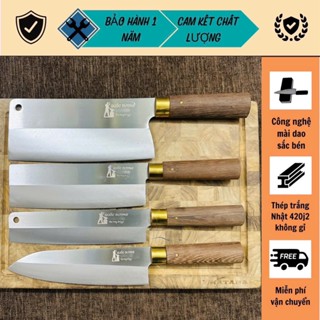 Bộ dao nhà bếp, Bộ dao thép trắng Nhật không han gỉ cán gỗ mun vàng với độ cứng cao lên tới 58HRC - M1