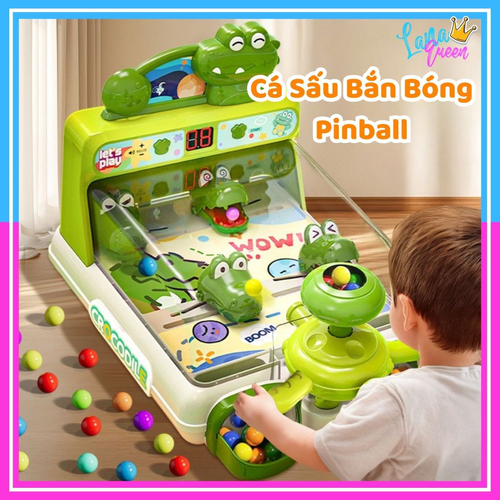 Máy Bắn Bóng Pinball Mini Hình Cá Sấu Crocodile Đồ Chơi Cá Sấu Bắn Bóng - Lana Queen