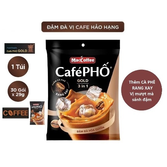 1  BỊCH 30 GÓI x 29 G/GÓI  CÀ PHÊ sữa CÀ PHÊ PHỐ GOLD MACCOFFEE