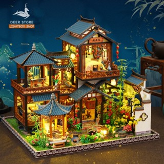 DIY Nhà Búp Bê | Mô Hình Nhà Gỗ 3D Trung Hoa Cổ Điển Có Đèn LED - Tặng Keo & Dụng Cụ P019