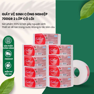 Combo 10 cuộn giấy vệ sinh công nghiệp Silkwell 700G 2 lớp có lõi, giấy vệ sinh cuộn to, 100% bột giấy tự nhiên