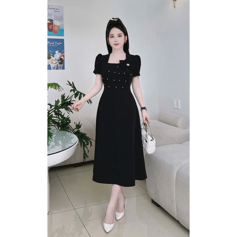 Váy công sở váy trung niên U40-50 Đầm trung niên cho mẹ cổ vuông đính nơ ngọc - JUDY 011 | BigBuy360 - bigbuy360.vn