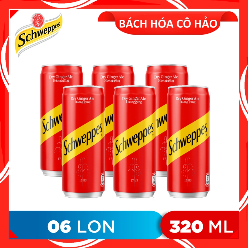 LỐC 6 LON NƯỚC SODA HƯƠNG GỪNG DRY GINGER ALE SCHWEPPES 320ML
