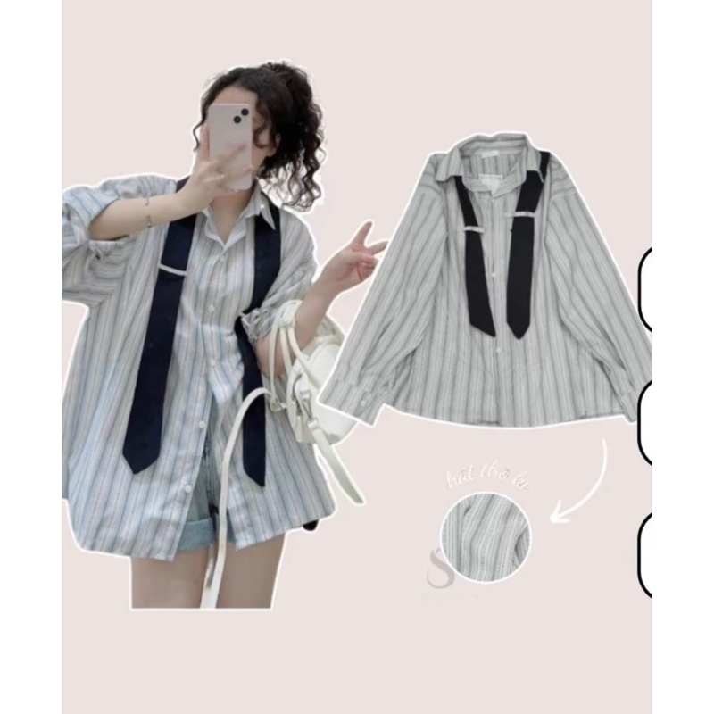Áo Sơ Mi Kẻ Nữ Kèm Ca Vạt
