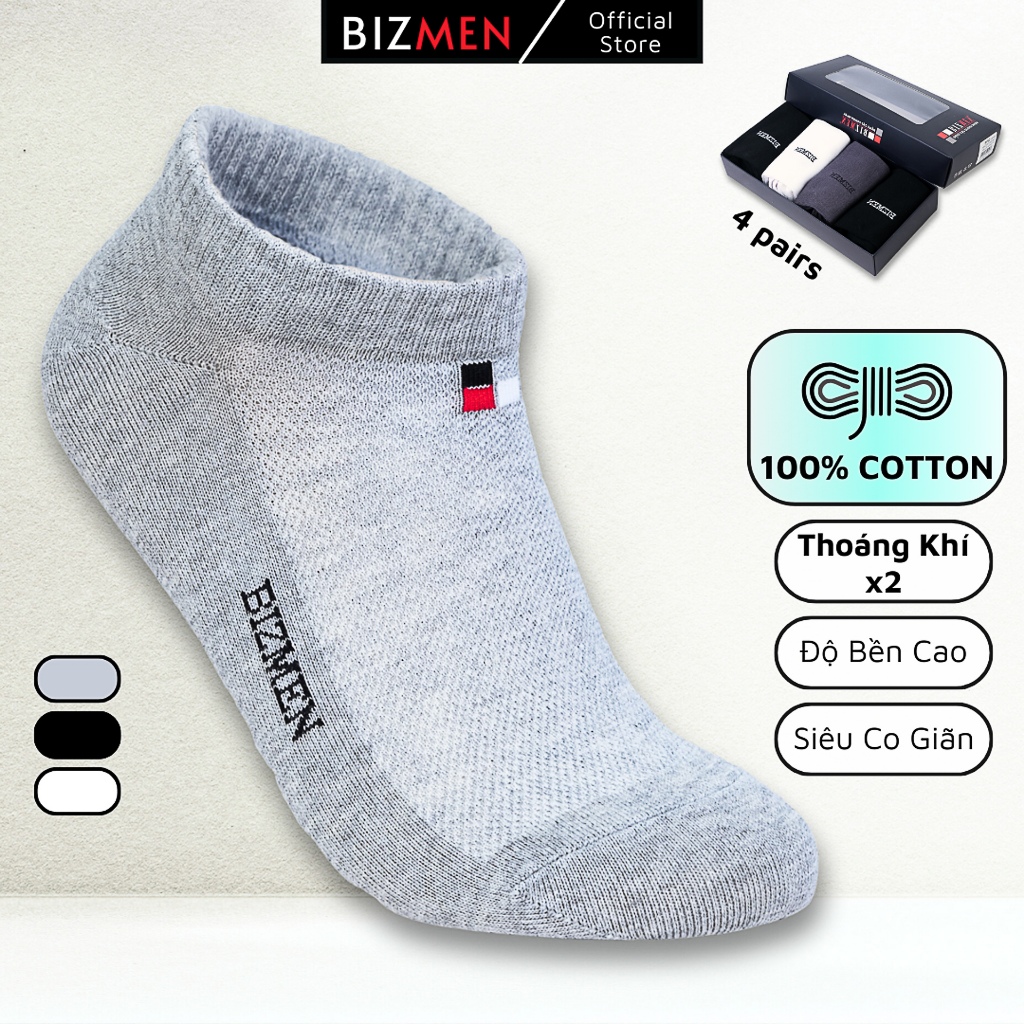  COMBO Hộp 4 Tất Nam Thoáng Khí Chống Hôi Chân Cotton Cổ Ngắn Mùa Hè Khử Mùi Co Giãn 4 Chiều CSP.09 
