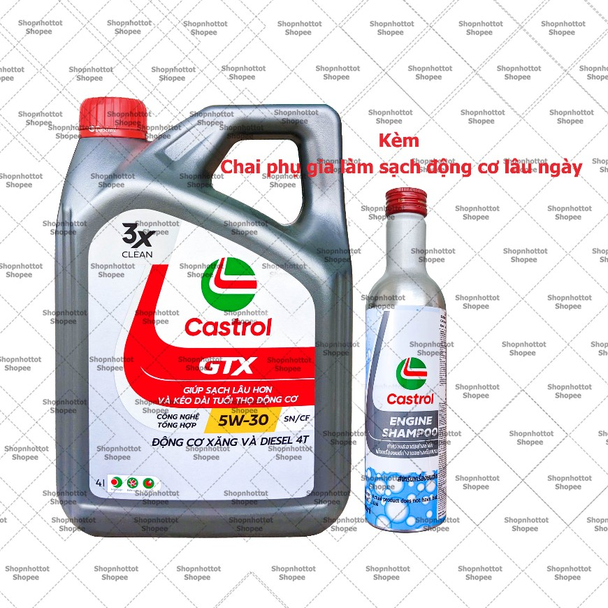 Combo Dầu nhớt tổng hợp ô-tô Castrol GTX 5w30 4L ( Máy xăn.g và máy dầu ) + Chai phụ gia Castrol
