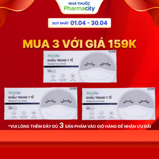 Khẩu trang y tế 3 lớp màu trắng Pharmacity (50 cái/hộp)