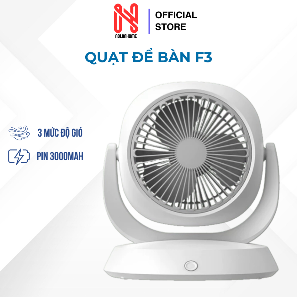Quạt Tích Điện Để Bàn Fan F3 Xoay 180 Động Cơ Không Tiếng Ồn, 3 Cấp Độ Gió Siêu Mát, sạc nhanh và sử dụng thời gian dài