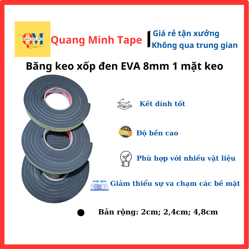 Băng keo xốp EVA 8mm 1 mặt keo (cuộn 3m)