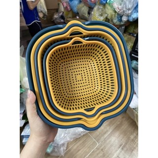 Bộ Rổ 6 Món Kèm Chậu, Chất Liệu Nhựa, Dùng Rửa Rau Củ, Đựng Hoa Quả Tiện Lợi