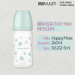 Bình sữa Thủy tinh tráng silicon Moyuum - Mẫu xanh - 240ml - Kèm núm 2