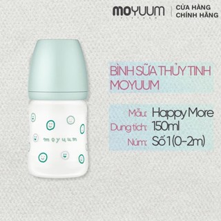 Bình sữa Thủy tinh tráng silicon Moyuum - Mẫu xanh - 150ml - Kèm núm 1