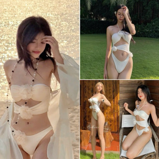 Bikini đồ bơi thắt nơ ngực kèm 3 hoa cài xinh xắn
