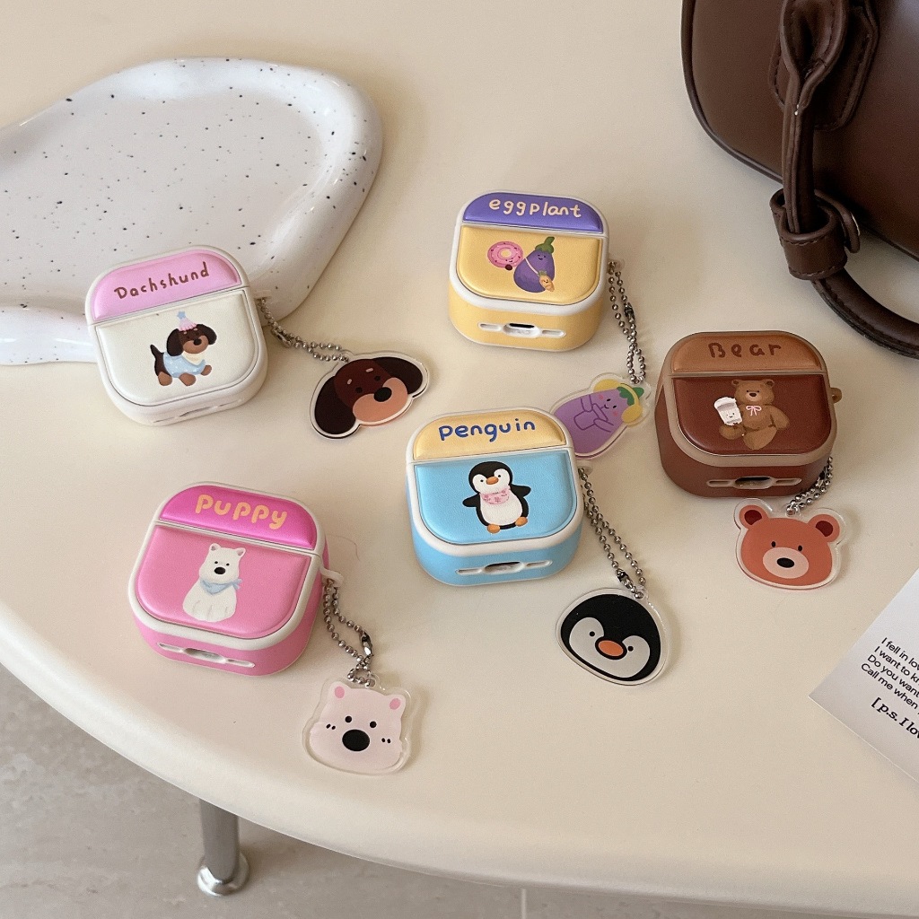 【ChanChan】Ốp Airpod 1,2,3,4 Pro/Pro 2 Cutie Eggplant, Puppy, Penguin, Bear Chống Xước, Chống Sốc Ốp 