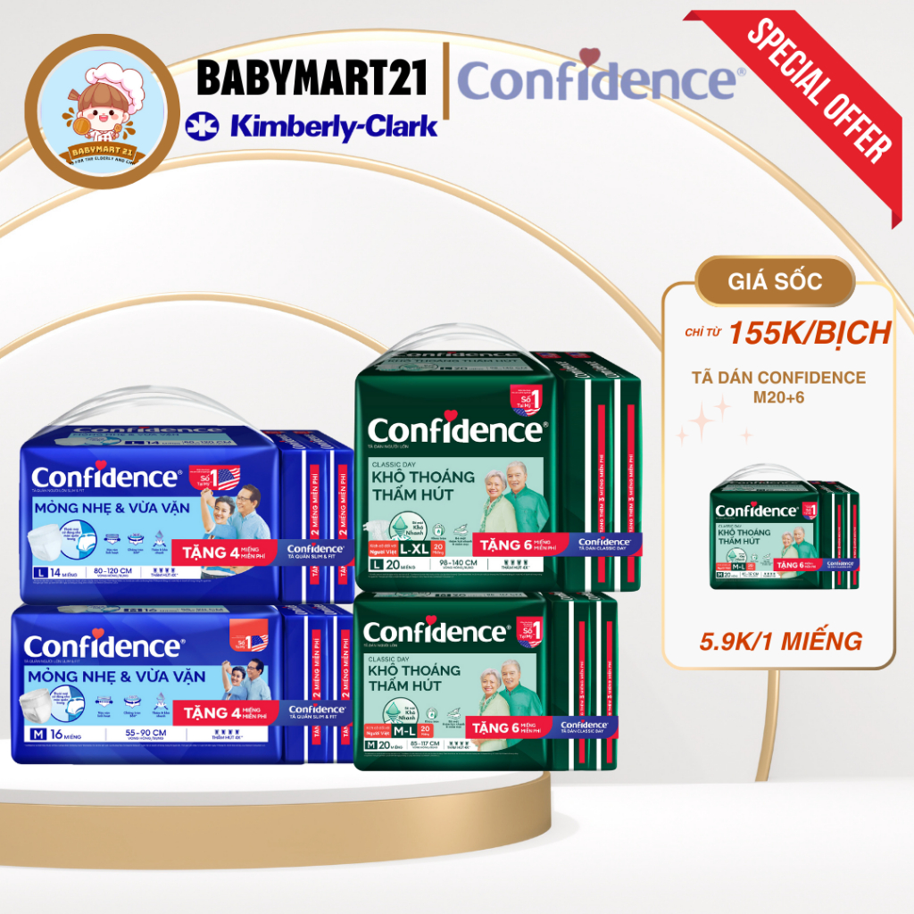 Tã quần/Tã dán người lớn CONFIDENCE CLASSIC DAY size M/L gói 15/23 miếng