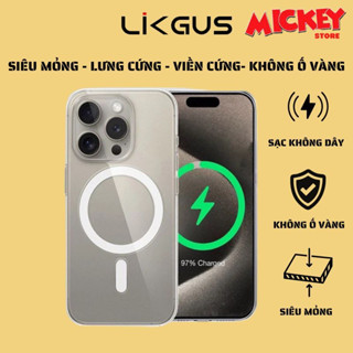 Ốp Likgus trong suốt siêu mỏng không ố vàng hỗ trợ sạc không dây cho IPhone 11 đến 17Promax