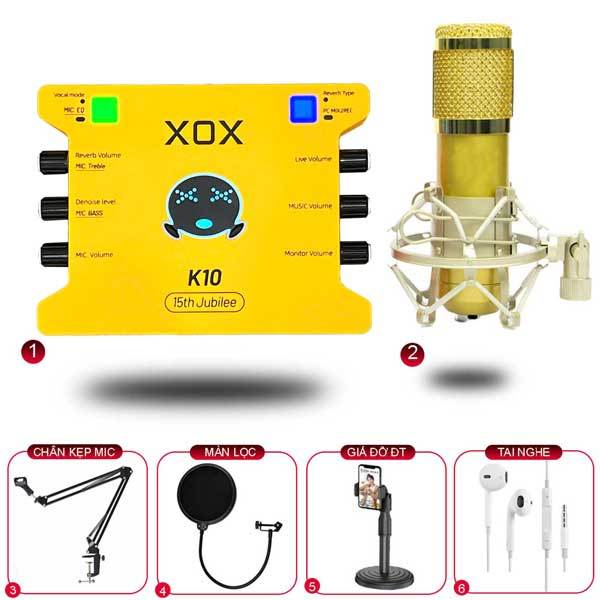 COMBO THU ÂM LIVE STREAM SOUND CARD XOX K10 15th + MIC BM900 + KẸP MIC TAI NGHE