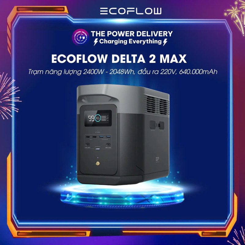 Trạm năng lượng Ecoflow Delta 2 Max công suất 2400W - 2048Wh, đầu ra 220V, cell pin LiFePo4, dung lư
