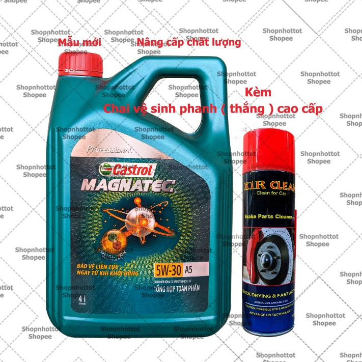 Combo Dầu nhớt tổng hợp ôtô Castrol Magnatec Profesional  A5 5w30 4000ml (4L) + Chai vệ sinh thắng x