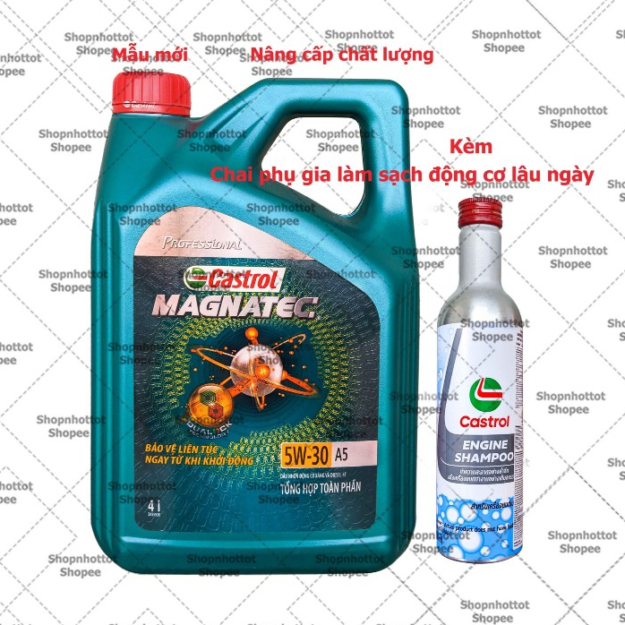 Combo Dầu nhớt tổng hợp ôtô Castrol Magnatec Profesional  A5 5w30 4000ml (4L) + Kèm chai làm sạch độ