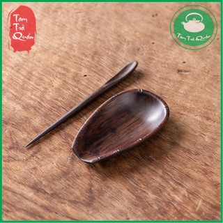 Bộ cung nhãn trà, máng trà gỗ tre kèm cây gạt trà ( MẪU GỖ MUN )