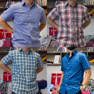 ApaceManson - Áo sơ mi cộc tay có túi trước caro COTTON 98% cho Nam Menswear