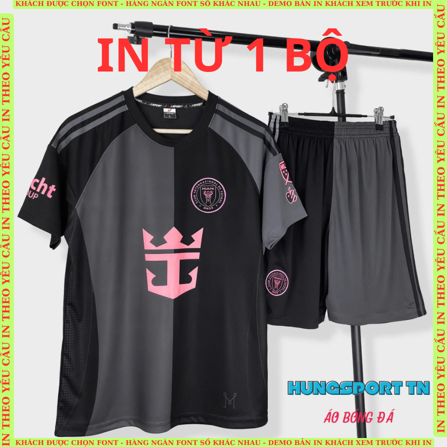 Inter miami messi xám đen,quần áo bóng đá, đồ đá banh in tên só theo yêu cầu, thun lạnh Justplay, HU
