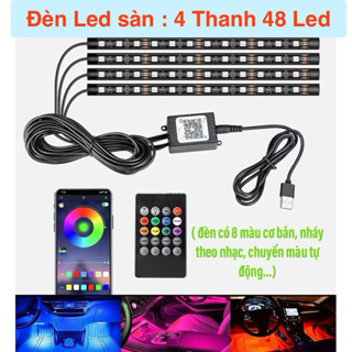 Đèn Led Sàn Ghế Nội Thất Ô Tô Nháy Theo Nhạc, Nhiều chế Độ Màu Sắc - 4 Thanh Đèn - 48 led