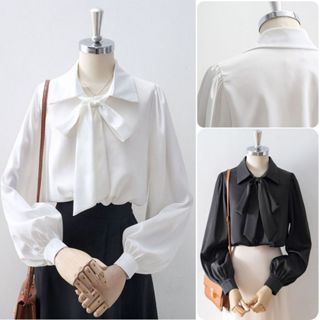  Áo sơ mi bigsize nữ kiểu dài tay cột nơ vải lụa chéo mặc mát và thoải mái công sở đi học đi chơi 60-95kg - SM16 