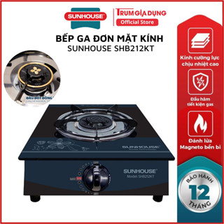 Bếp gas dương đơn mặt kính SUNHOUSE SHB212KT, đầu đốt bằng đồng thau. Bảo hành 12 tháng
