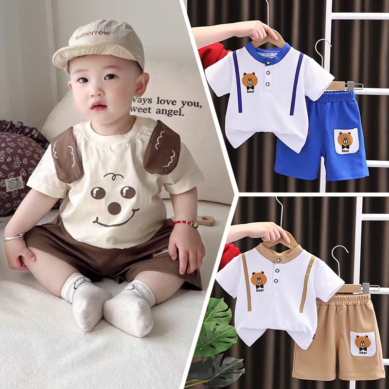 Bộ Cộc Tay Cho Bé Trai Bé Gái Embes, Bộ Thun Cộc Chất Cotton Mềm Mát In Hình Cho Bé Size Từ 6-19Kg