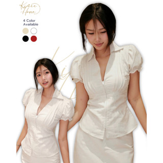 Áo Linen Nữ Kiểu Xinh Tay Phồng Phối Khóa Kéo Tiểu Thư Công Chúa Mùa Hè SS2025  - KA467 Kimee House