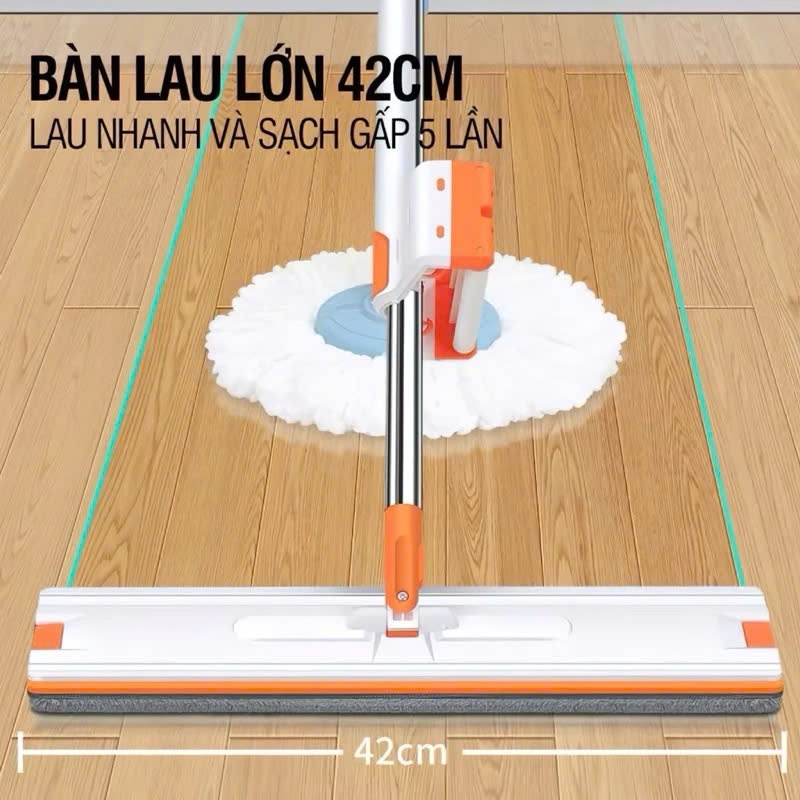 Chổi Lau Nhà Tự Vắt Thông Minh Cỡ Lớn, Cây Lau Nhà 360 Độ Bàn Lau To 42CM Có Đầu Gạt Bụi Bẩn | BigBuy360 - bigbuy360.vn