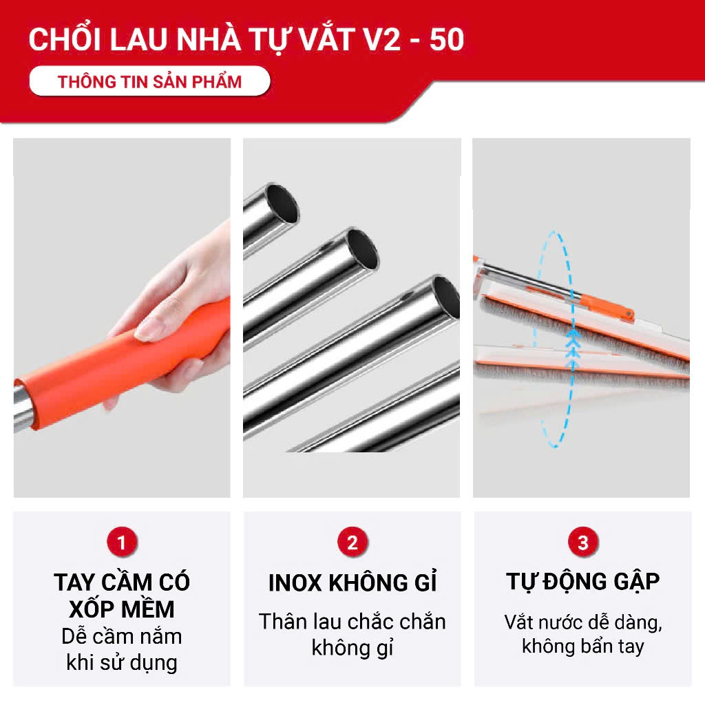 Chổi Lau Nhà Tự Vắt Thông Minh Cỡ Lớn, Cây Lau Nhà 360 Độ Bàn Lau To 42CM Có Đầu Gạt Bụi Bẩn | BigBuy360 - bigbuy360.vn