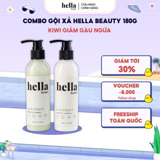 Bộ Dầu Gội Xả Sạch Gàu Kiwi 180g Hella Beauty Cho Tóc Tẩy Nhuộm Kháng Khuẩn Da Đầu Dưỡng Mượt Bồng Bềnh - Combo 2 chai