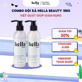 Combo Dầu Gội Xả Giảm Gãy Rụng Blueberry 180g Hella Beauty Cho Tóc Dầu Giảm Bết, Dưỡng Tóc Mềm Mượt Bộ 2 chai